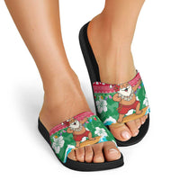 Maldives Christmas Slide Sandals with Surfing Santa Claus Tropical Flowers and Holiday Wave - Wonder Print Shop