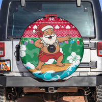 Maldives Christmas Spare Tire Cover with Surfing Santa Claus Tropical Flowers and Holiday Wave - Wonder Print Shop