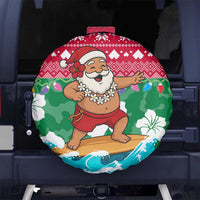 Maldives Christmas Spare Tire Cover with Surfing Santa Claus Tropical Flowers and Holiday Wave - Wonder Print Shop