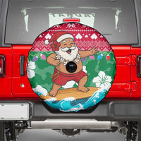 Maldives Christmas Spare Tire Cover with Surfing Santa Claus Tropical Flowers and Holiday Wave - Wonder Print Shop