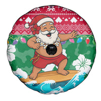 Maldives Christmas Spare Tire Cover with Surfing Santa Claus Tropical Flowers and Holiday Wave - Wonder Print Shop