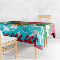 Maldives Christmas Tablecloth with Surfing Santa Claus Tropical Flowers and Holiday Wave - Wonder Print Shop