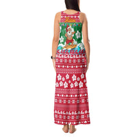 Maldives Christmas Tank Maxi Dress with Surfing Santa Claus Tropical Flowers and Holiday Wave - Wonder Print Shop