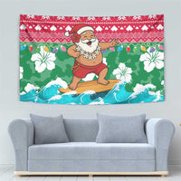 Maldives Christmas Tapestry with Surfing Santa Claus Tropical Flowers and Holiday Wave - undefined