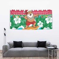 Maldives Christmas Tapestry with Surfing Santa Claus Tropical Flowers and Holiday Wave - undefined