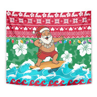 Maldives Christmas Tapestry with Surfing Santa Claus Tropical Flowers and Holiday Wave - undefined