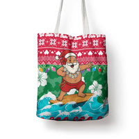 Maldives Christmas Tote Bag with Surfing Santa Claus Tropical Flowers and Holiday Wave - Wonder Print Shop