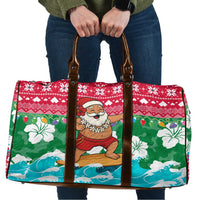 Maldives Christmas Travel Bag with Surfing Santa Claus Tropical Flowers and Holiday Wave - Wonder Print Shop