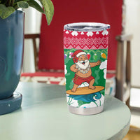 Maldives Christmas Tumbler Cup with Surfing Santa Claus Tropical Flowers and Holiday Wave - Wonder Print Shop