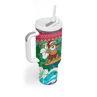 Maldives Christmas Tumbler With Handle with Surfing Santa Claus Tropical Flowers and Holiday Wave - Wonder Print Shop