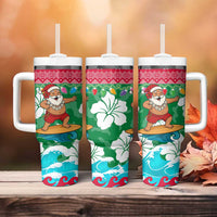 Maldives Christmas Tumbler With Handle with Surfing Santa Claus Tropical Flowers and Holiday Wave - Wonder Print Shop