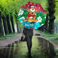Maldives Christmas Umbrella with Surfing Santa Claus Tropical Flowers and Holiday Wave - Wonder Print Shop