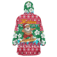 Maldives Christmas Wearable Blanket Hoodie with Surfing Santa Claus Tropical Flowers and Holiday Wave - Wonder Print Shop