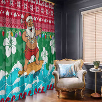 Maldives Christmas Window Curtain with Surfing Santa Claus Tropical Flowers and Holiday Wave - undefined