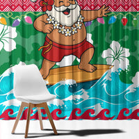 Maldives Christmas Window Curtain with Surfing Santa Claus Tropical Flowers and Holiday Wave - undefined