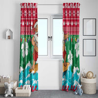 Maldives Christmas Window Curtain with Surfing Santa Claus Tropical Flowers and Holiday Wave - undefined