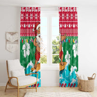 Maldives Christmas Window Curtain with Surfing Santa Claus Tropical Flowers and Holiday Wave - undefined