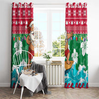Maldives Christmas Window Curtain with Surfing Santa Claus Tropical Flowers and Holiday Wave - undefined