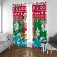 Maldives Christmas Window Curtain with Surfing Santa Claus Tropical Flowers and Holiday Wave - undefined