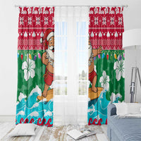 Maldives Christmas Window Curtain with Surfing Santa Claus Tropical Flowers and Holiday Wave - undefined