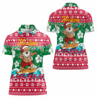 Maldives Christmas Women Polo Shirt with Surfing Santa Claus Tropical Flowers and Holiday Wave - Wonder Print Shop