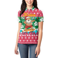 Maldives Christmas Women Polo Shirt with Surfing Santa Claus Tropical Flowers and Holiday Wave - Wonder Print Shop