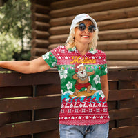 Maldives Christmas Women Polo Shirt with Surfing Santa Claus Tropical Flowers and Holiday Wave - Wonder Print Shop