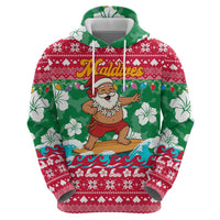Maldives Christmas Zip Hoodie with Surfing Santa Claus Tropical Flowers and Holiday Wave - Wonder Print Shop