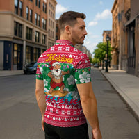Maldives Christmas Zipper Polo Shirt with Surfing Santa Claus Tropical Flowers and Holiday Wave - Wonder Print Shop