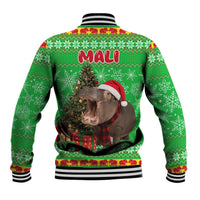 Mali Christmas Baseball Jacket with Hippo Santa Hat Snowflakes and Holiday Gift - Wonder Print Shop