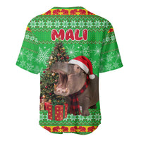 Mali Christmas Baseball Jersey with Hippo Santa Hat Snowflakes and Holiday Gift - Wonder Print Shop