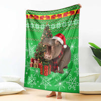 Mali Christmas Blanket with Hippo Santa Hat Snowflakes and Holiday Gift - Wonder Print Shop