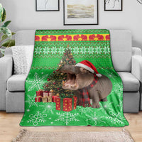 Mali Christmas Blanket with Hippo Santa Hat Snowflakes and Holiday Gift - Wonder Print Shop