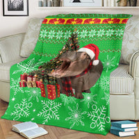 Mali Christmas Blanket with Hippo Santa Hat Snowflakes and Holiday Gift - Wonder Print Shop