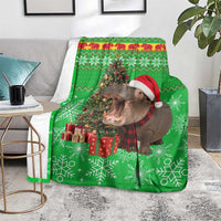 Mali Christmas Blanket with Hippo Santa Hat Snowflakes and Holiday Gift - Wonder Print Shop