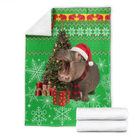 Mali Christmas Blanket with Hippo Santa Hat Snowflakes and Holiday Gift - Wonder Print Shop