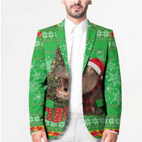 Mali Christmas Blazer with Hippo Santa Hat Snowflakes and Holiday Gift - Wonder Print Shop