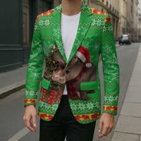 Mali Christmas Blazer with Hippo Santa Hat Snowflakes and Holiday Gift - Wonder Print Shop