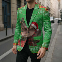 Mali Christmas Blazer with Hippo Santa Hat Snowflakes and Holiday Gift - Wonder Print Shop