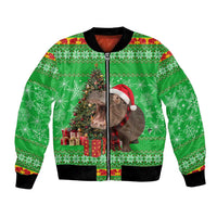 Mali Christmas Bomber Jacket with Hippo Santa Hat Snowflakes and Holiday Gift - Wonder Print Shop