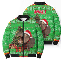 Mali Christmas Bomber Puffer Jacket with Hippo Santa Hat Snowflakes and Holiday Gift - Wonder Print Shop