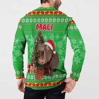 Mali Christmas Button Sweatshirt with Hippo Santa Hat Snowflakes and Holiday Gift - Wonder Print Shop