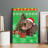 Mali Christmas Canvas Wall Art with Hippo Santa Hat Snowflakes and Holiday Gift - Wonder Print Shop