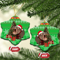 Mali Christmas Ceramic Ornament with Hippo Santa Hat Snowflakes and Holiday Gift - Wonder Print Shop