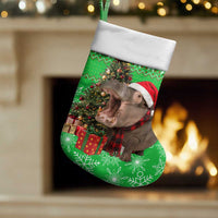 Mali Christmas Stocking with Hippo Santa Hat Snowflakes and Holiday Gift - Wonder Print Shop