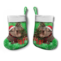 Mali Christmas Stocking with Hippo Santa Hat Snowflakes and Holiday Gift - Wonder Print Shop