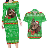 Mali Christmas Couples Matching Long Sleeve Bodycon Dress and Hawaiian Shirt with Hippo Santa Hat Snowflakes and Holiday Gift - Wonder Print Shop