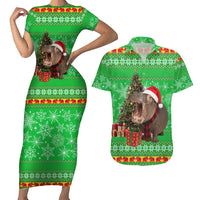 Mali Christmas Couples Matching Short Sleeve Bodycon Dress and Hawaiian Shirt with Hippo Santa Hat Snowflakes and Holiday Gift - Wonder Print Shop
