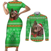 Mali Christmas Couples Matching Short Sleeve Bodycon Dress and Long Sleeve Button Shirt with Hippo Santa Hat Snowflakes and Holiday Gift - Wonder Print Shop