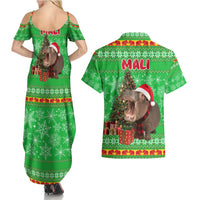 Mali Christmas Couples Matching Summer Maxi Dress and Hawaiian Shirt with Hippo Santa Hat Snowflakes and Holiday Gift - Wonder Print Shop